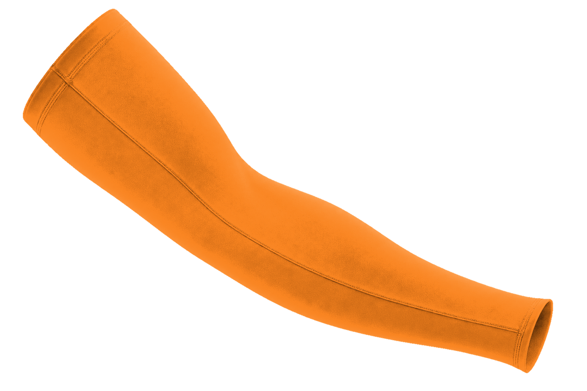 Orange custom arm sleeve, seam-side view