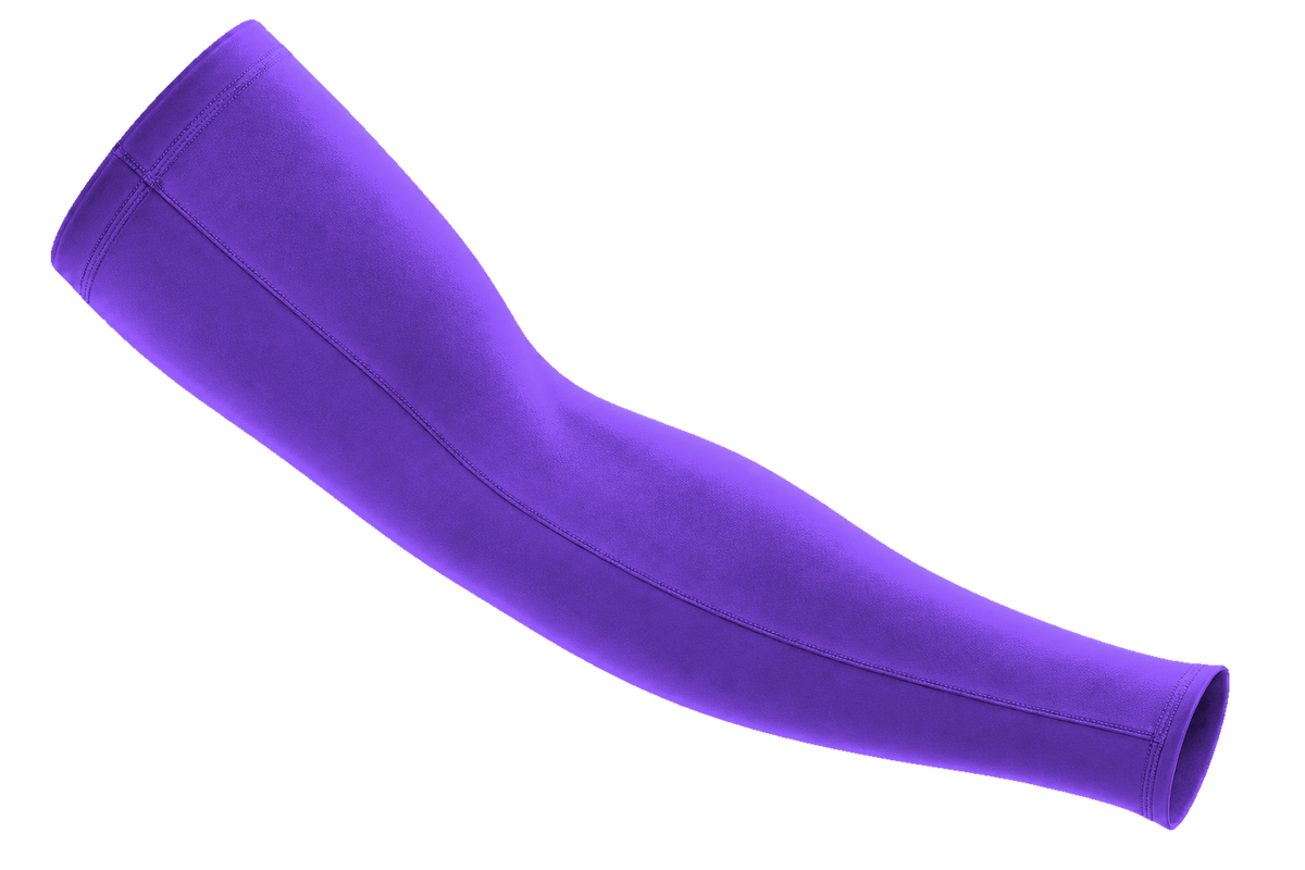 Purple custom arm sleeve, seam-side view