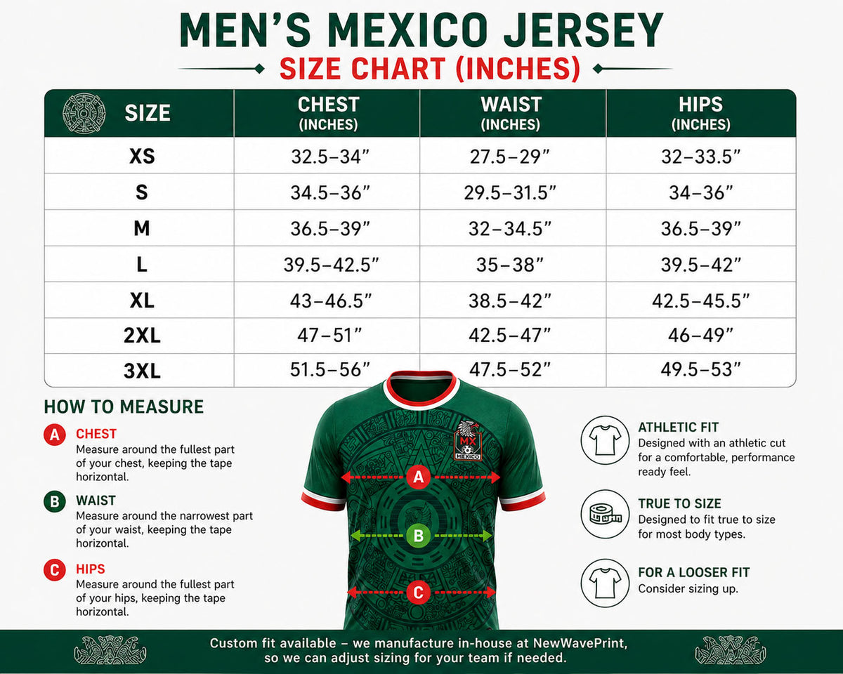 Custom Mexico men's soccer jerseys made in the USA