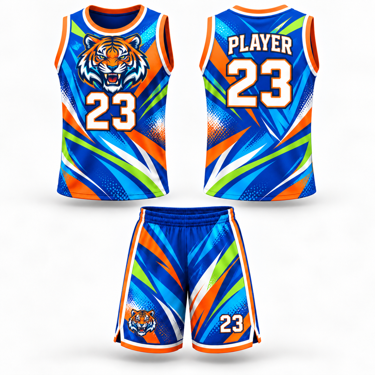 Custom Sublimated Basketball Uniform Set – Round-Neck Jersey & Shorts