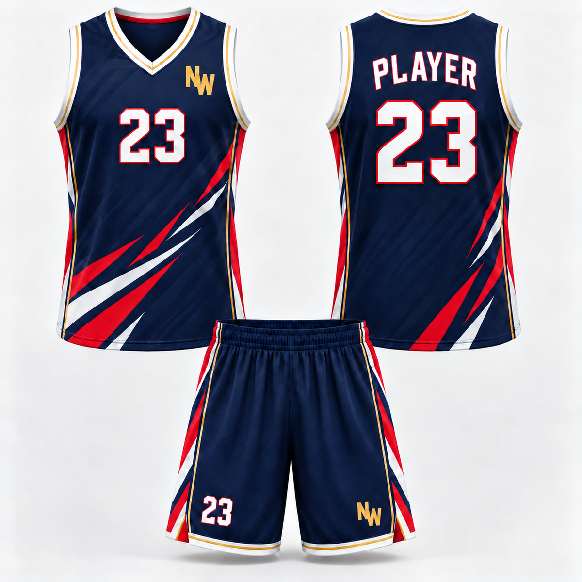 Custom Sublimated Basketball Uniform Set – V-Neck Jersey & Shorts