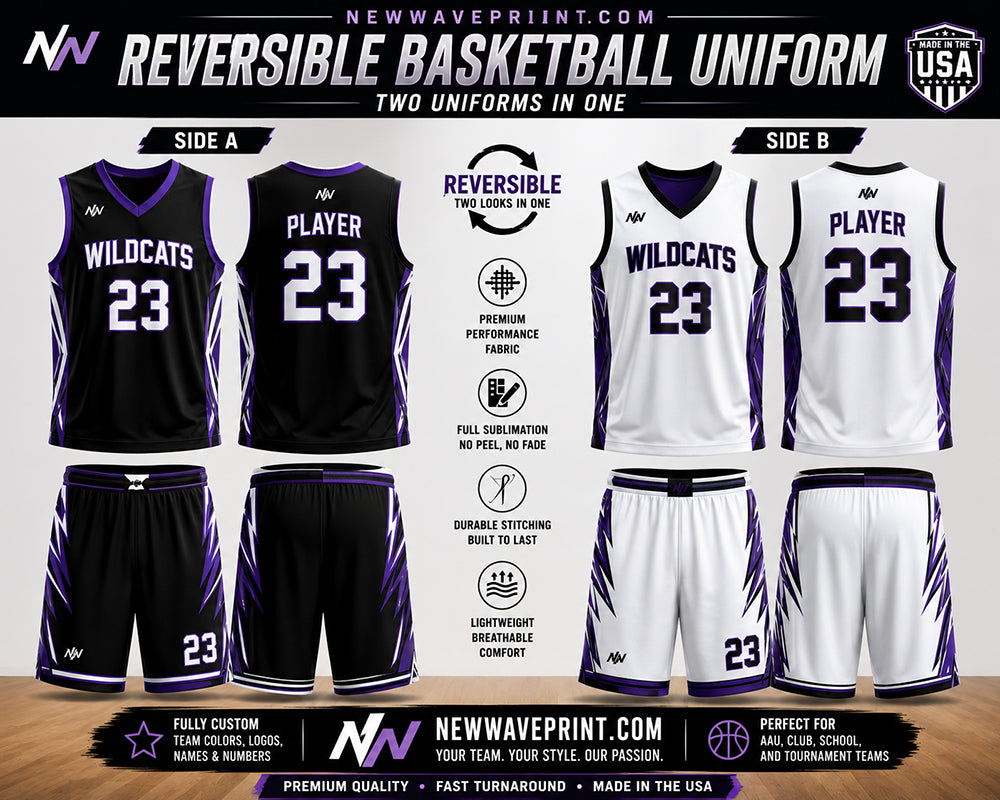 Sublimated reversible basketball jersey and shorts design example