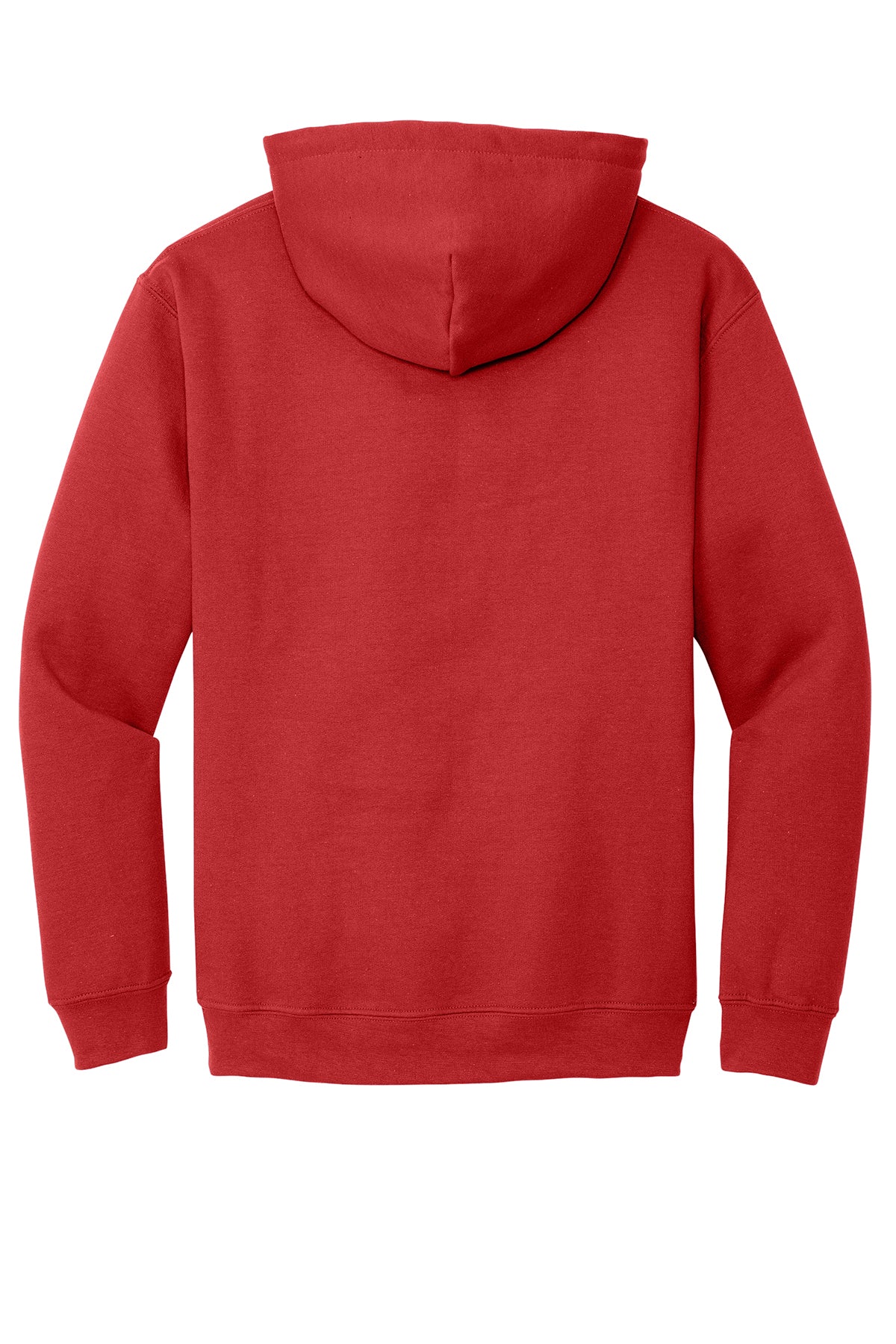 Red Gildan Heavy Blend hooded sweatshirt, back view
