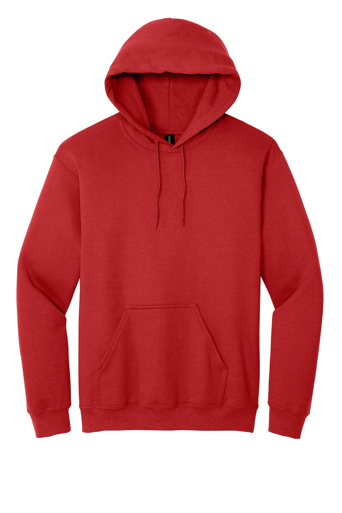 Red Gildan Heavy Blend hooded sweatshirt, front view