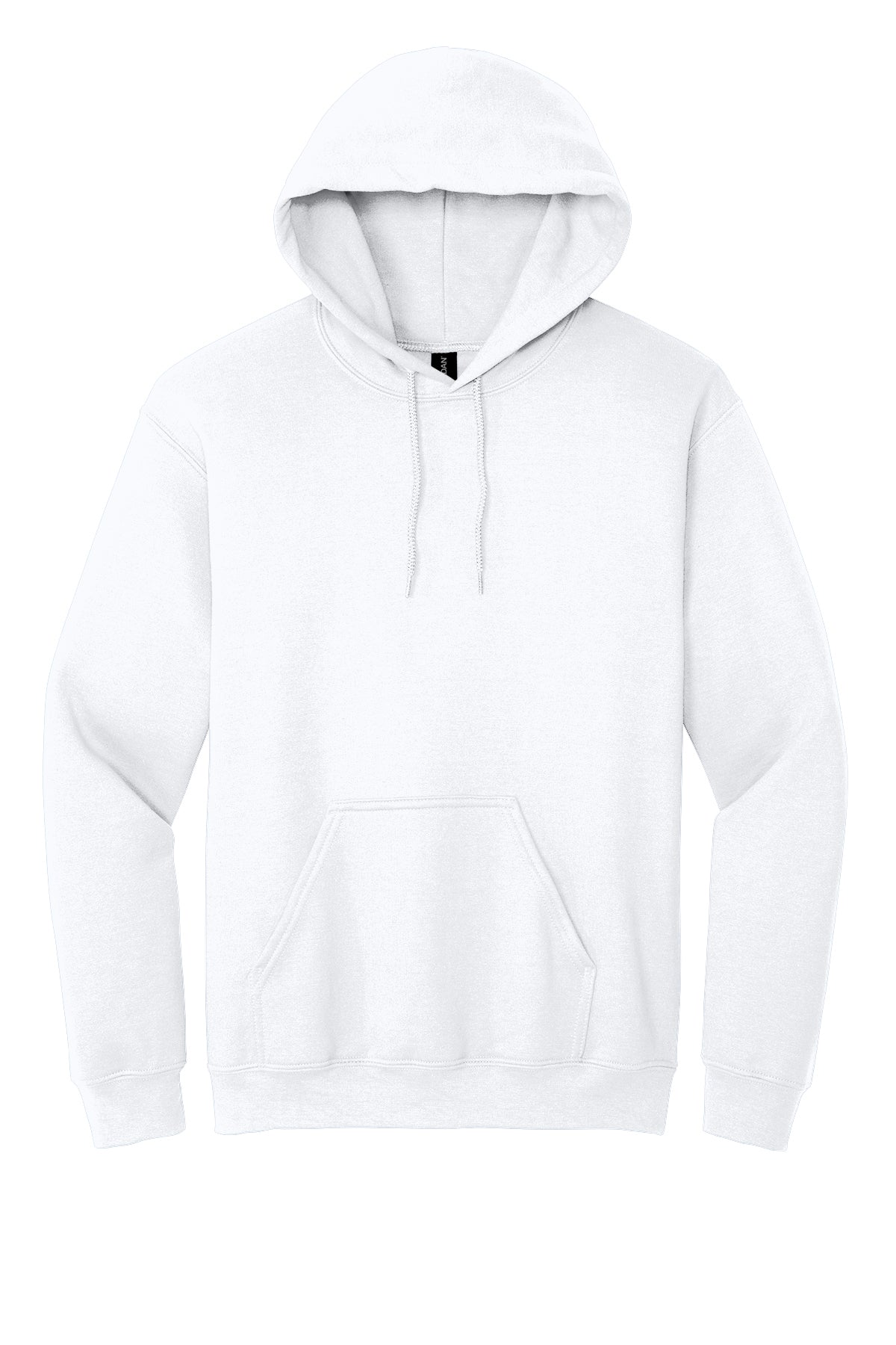 White Gildan Heavy Blend hooded sweatshirt, front view