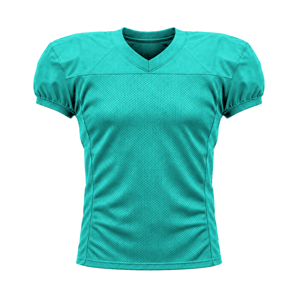 Aqua American Football Jersey — front studio view, transparent background