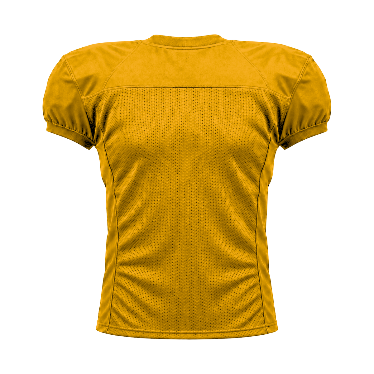 Athletic Gold American Football Jersey — back studio view, transparent background