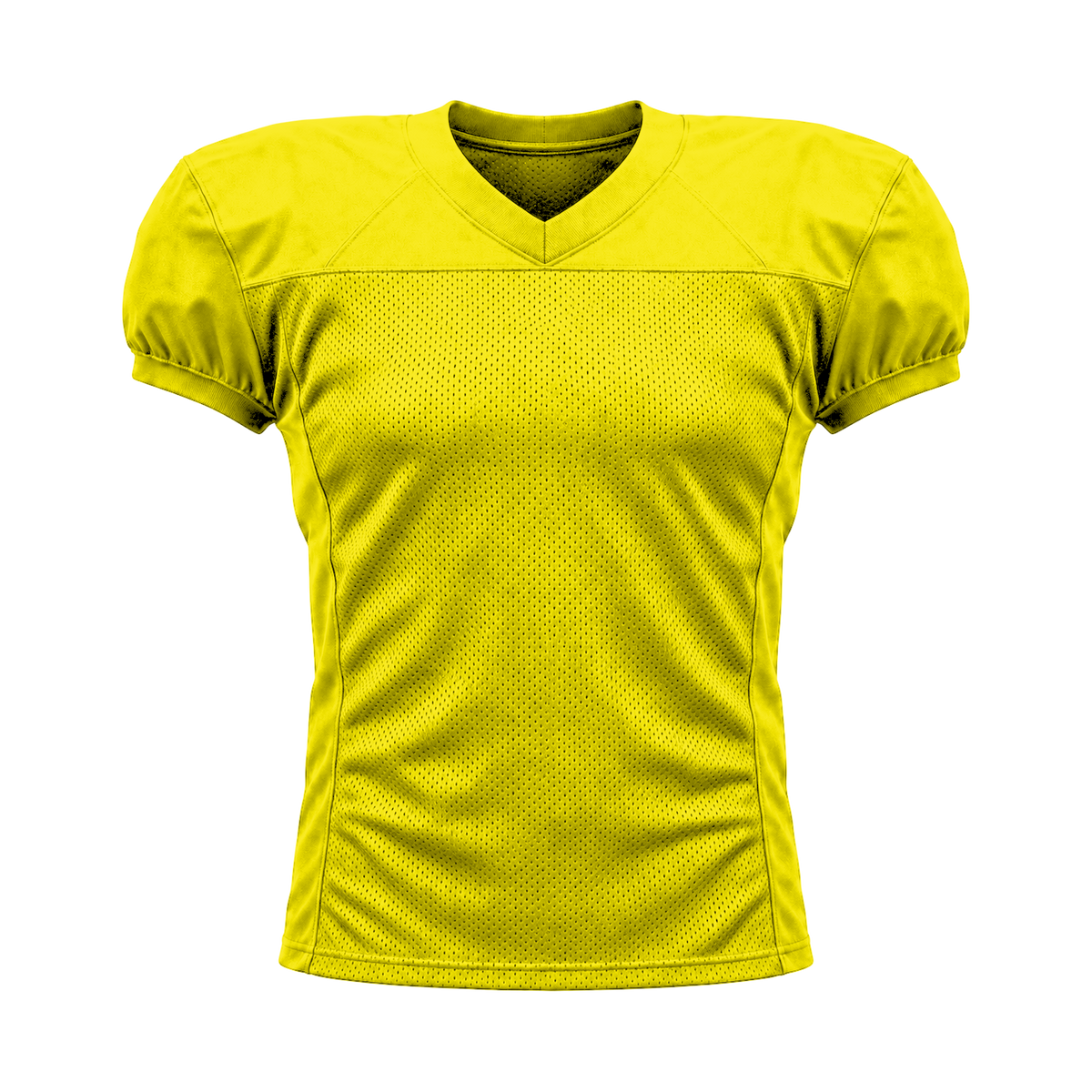 Bright Yellow American Football Jersey — front studio view, transparent background