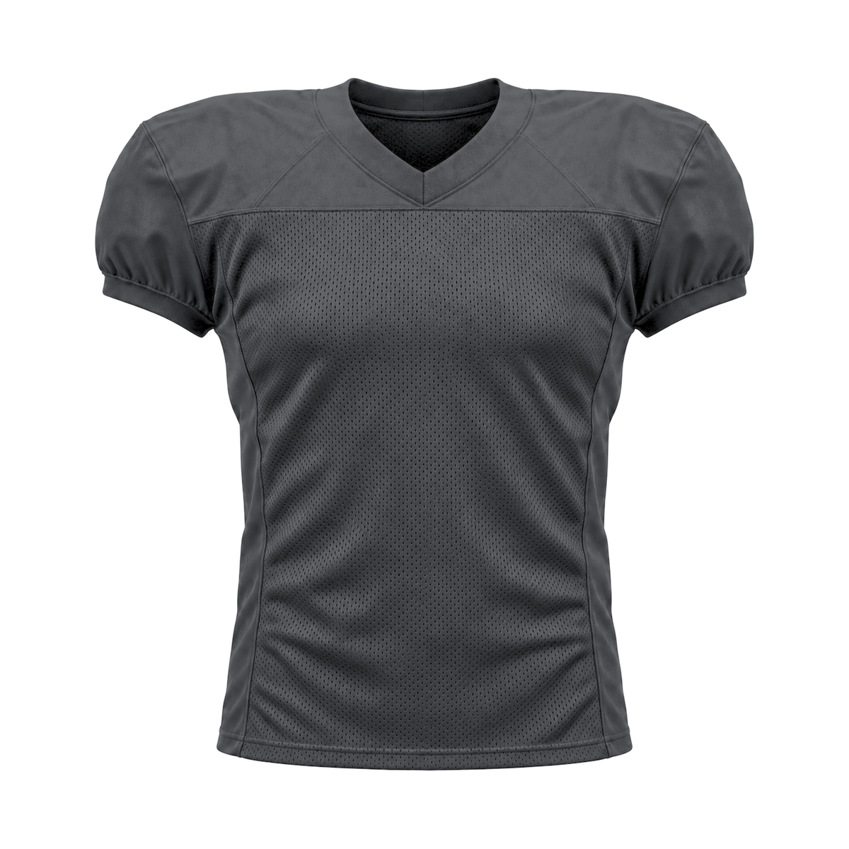 Graphite American Football Jersey — front studio view, transparent background