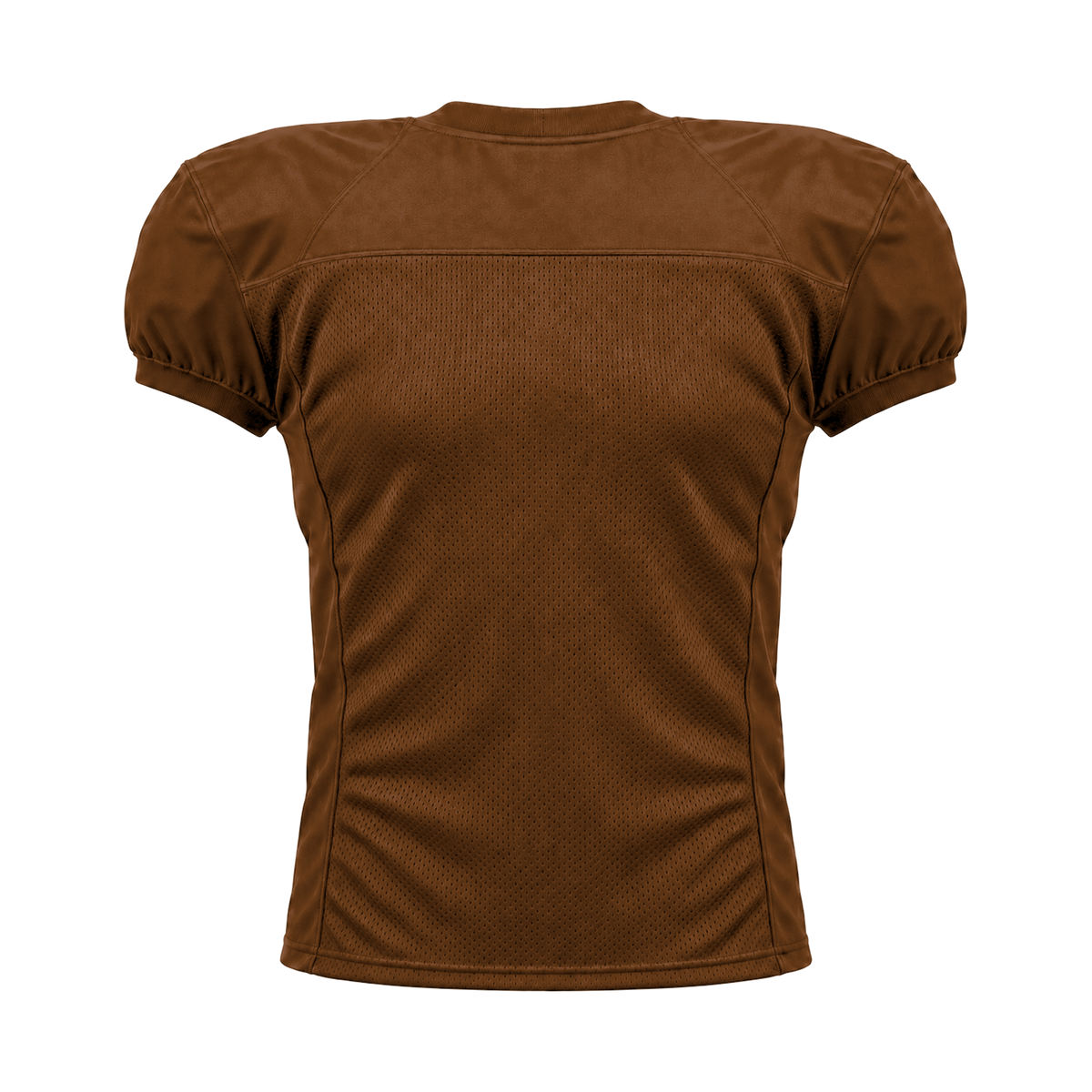 Chocolate Brown American Football Jersey — back studio view, transparent background