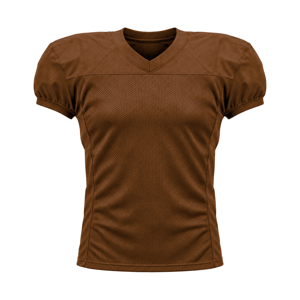 Chocolate Brown American Football Jersey — front studio view, transparent background