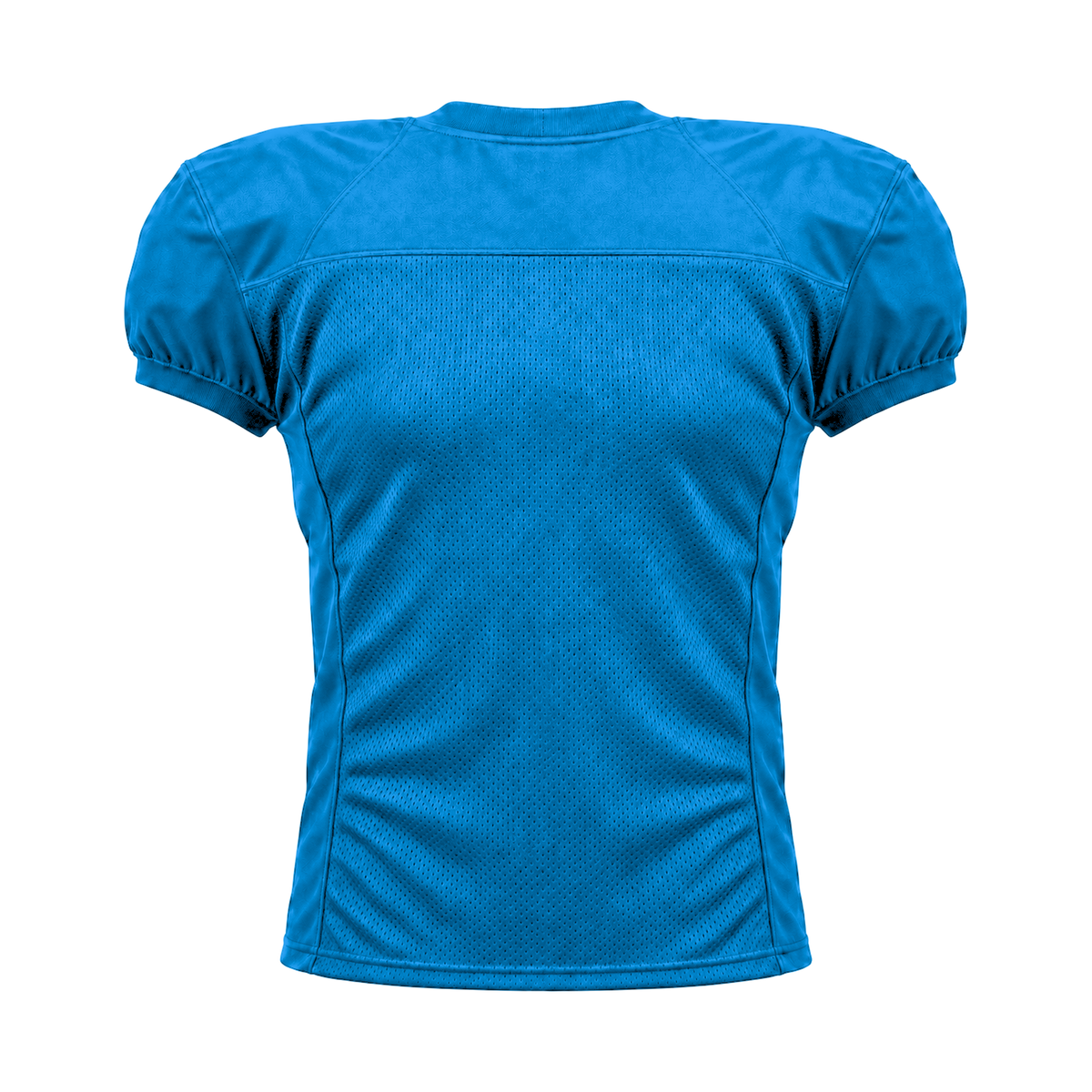 Electric Blue American Football Jersey — back studio view, transparent background