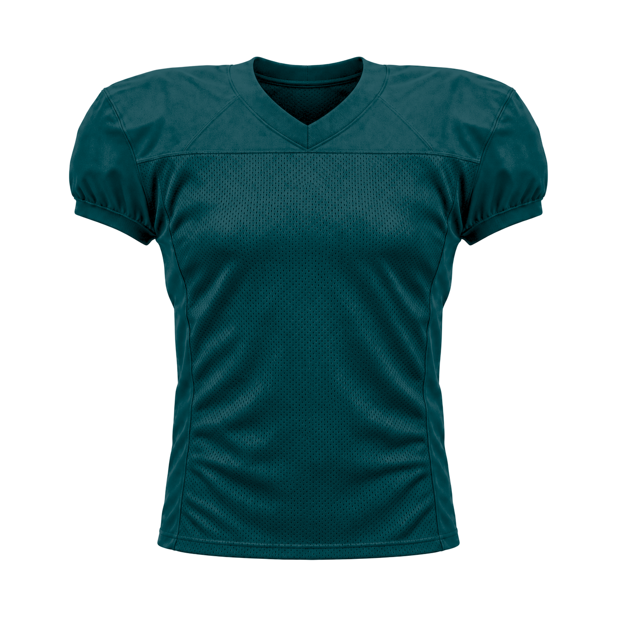 Midnight Green American Football Jersey — front studio view, transparent background