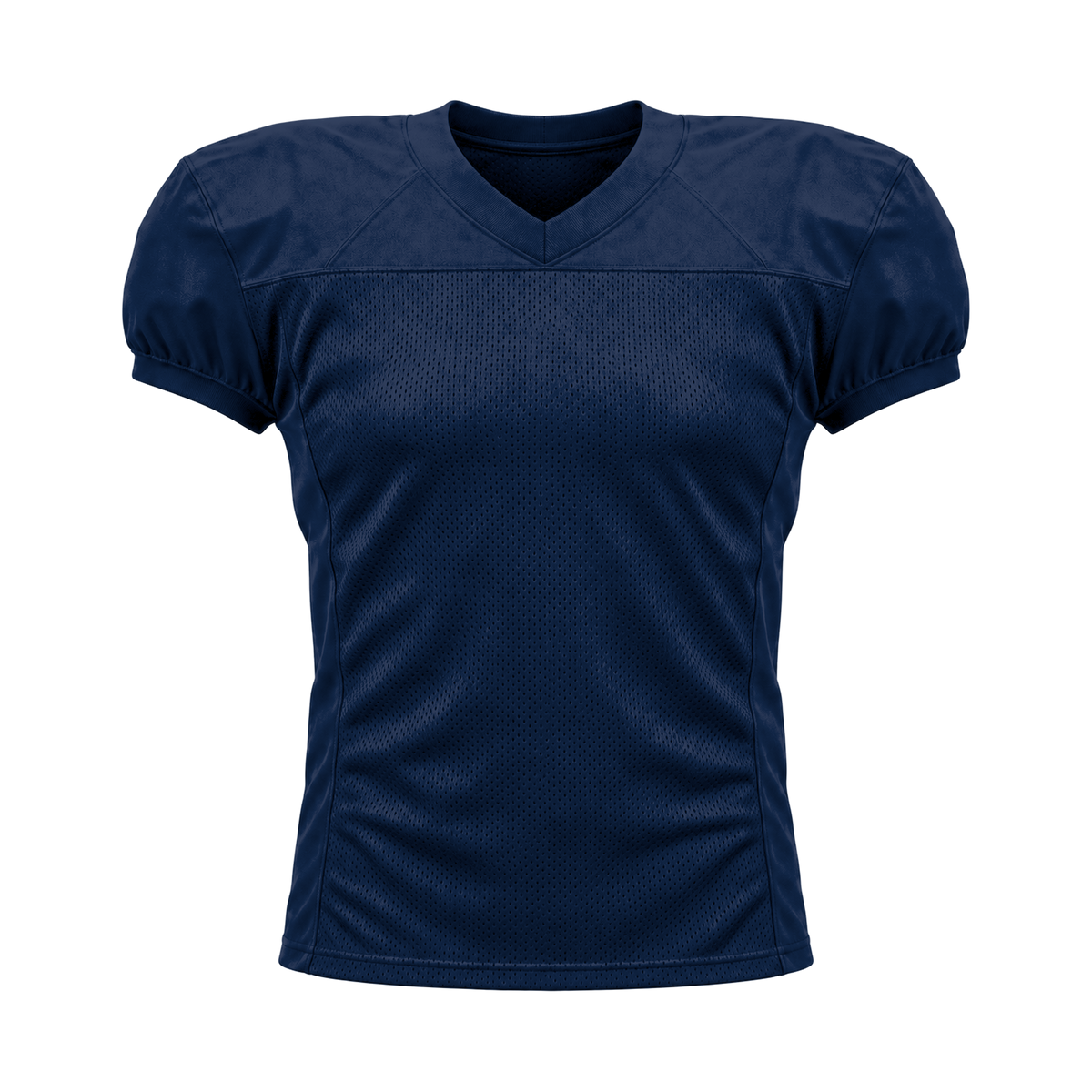 Navy American Football Jersey — front studio view, transparent background