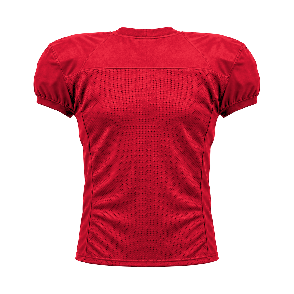 Scarlet Red American Football Jersey — back studio view, transparent background