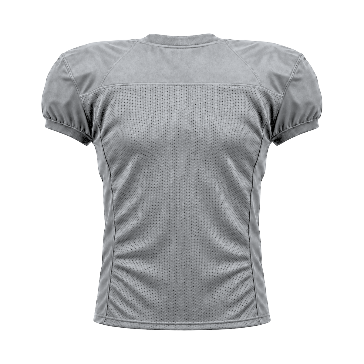 Silver American Football Jersey — back studio view, transparent background