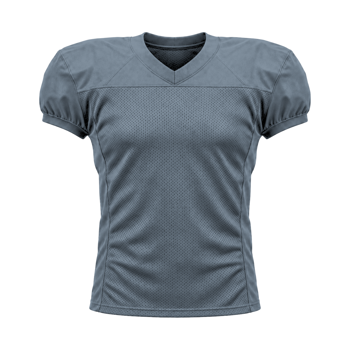 Steel Grey American Football Jersey — front studio view, transparent background