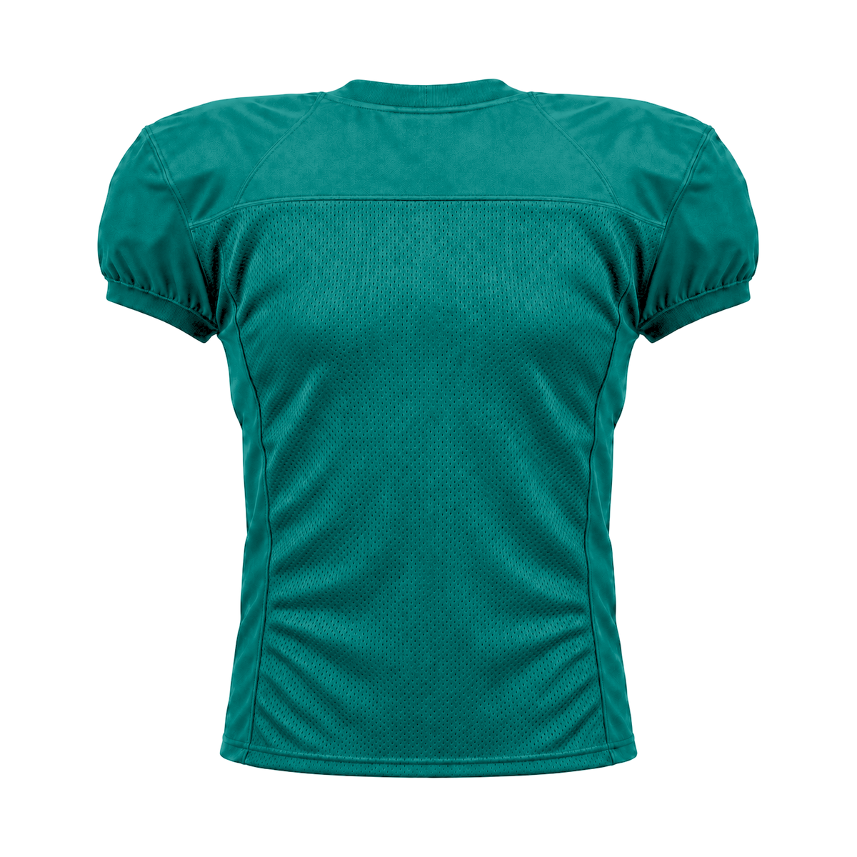 Teal American Football Jersey — back studio view, transparent background