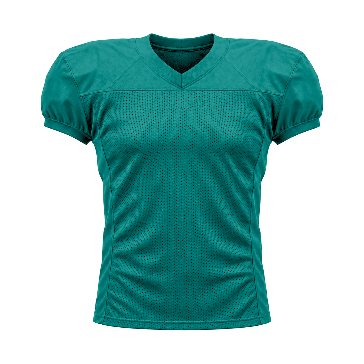 Teal American Football Jersey — front studio view, transparent background