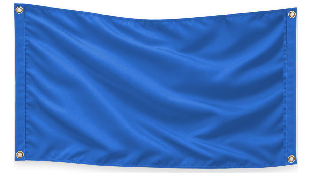 Blank Royal Blue 5 feet wide by 3 feet tall flag with matching stitched side bands and four corner metal grommets
