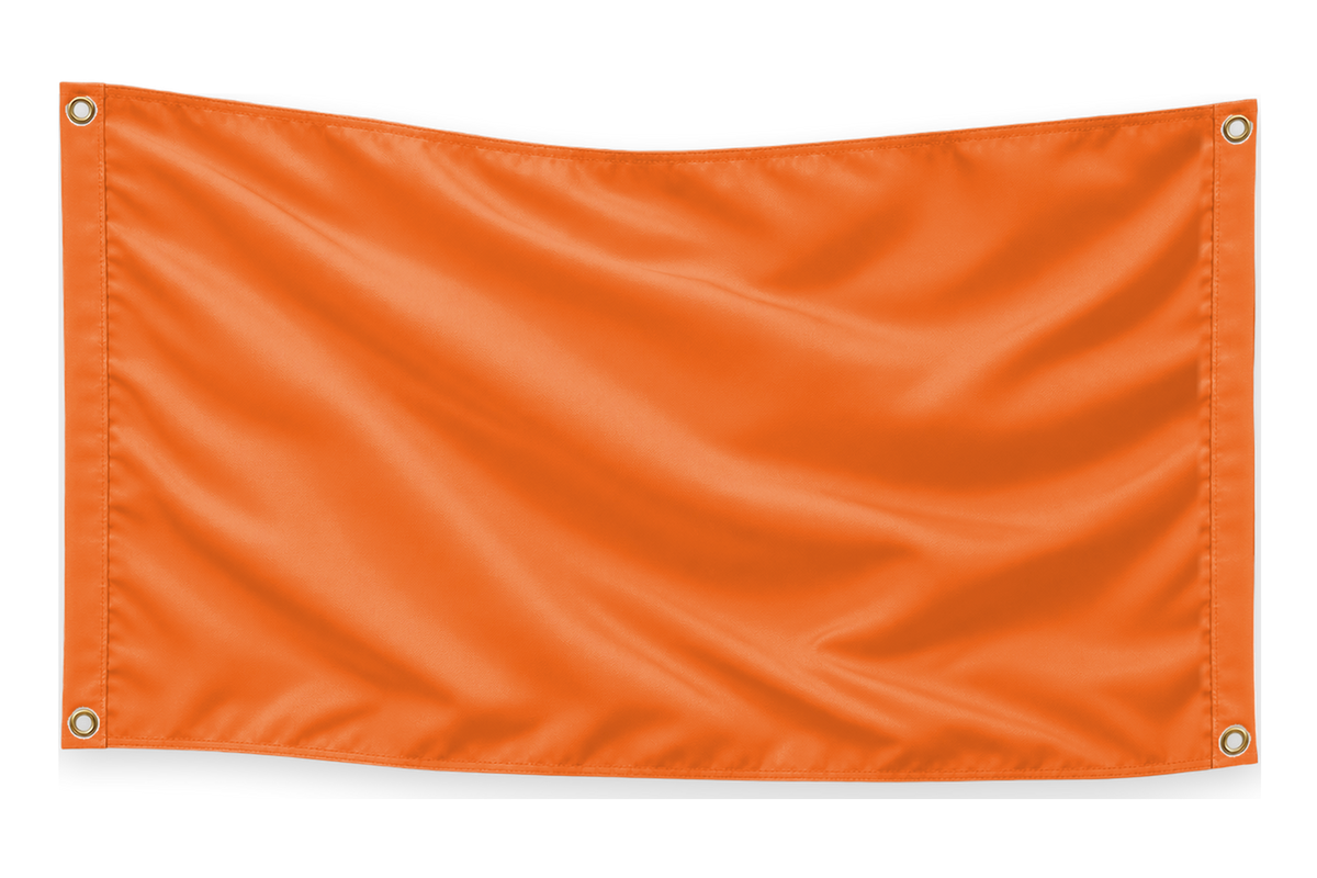 Blank Orange 5 feet wide by 3 feet tall flag with matching stitched side bands and four corner metal grommets