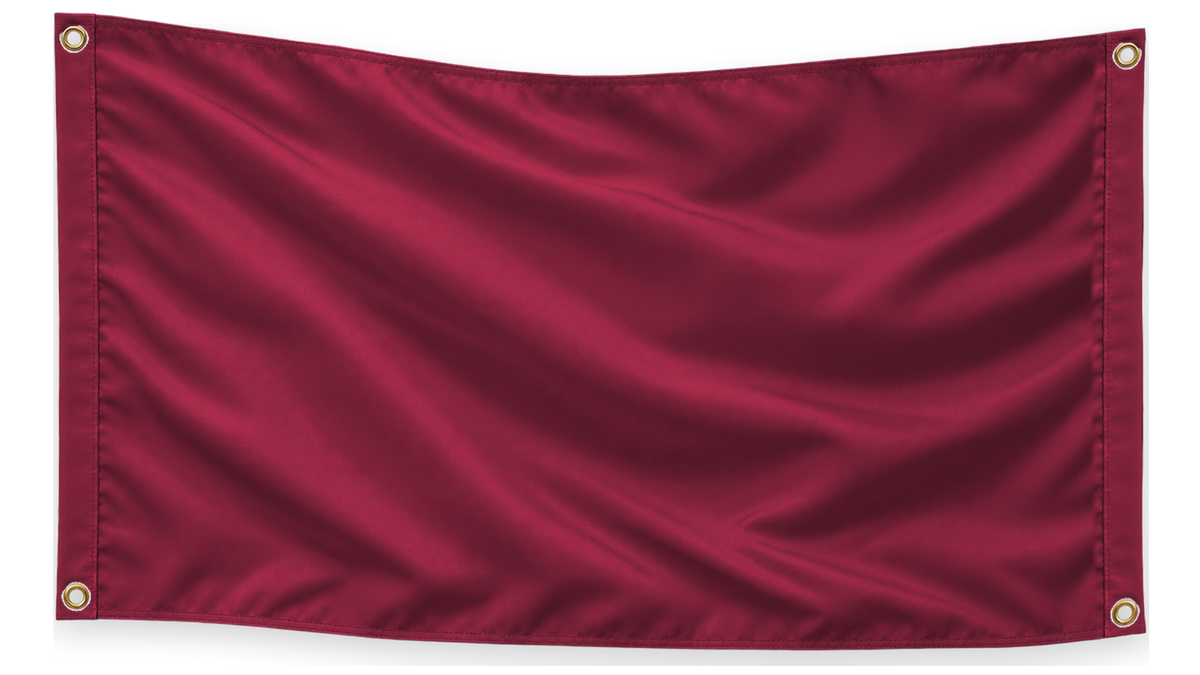 Blank Maroon 5 feet wide by 3 feet tall flag with matching stitched side bands and four corner metal grommets