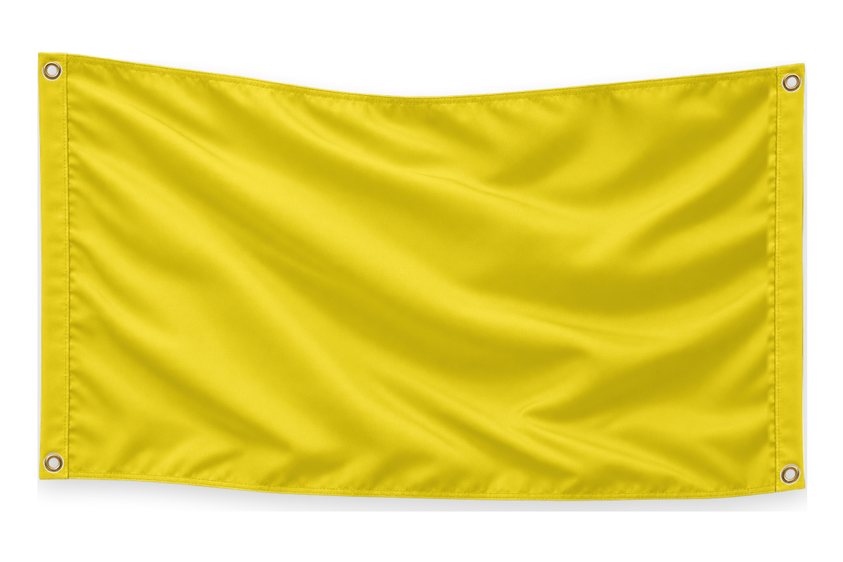 Blank Yellow 5 feet wide by 3 feet tall flag with matching stitched side bands and four corner metal grommets