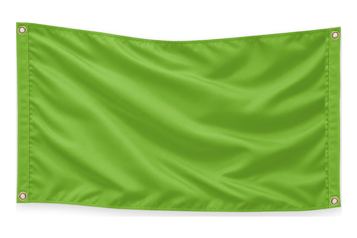 Blank Lime Green 5 feet wide by 3 feet tall flag with matching stitched side bands and four corner metal grommets