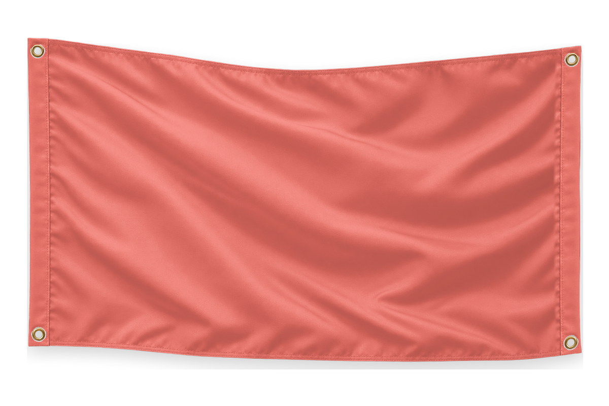 Blank Coral 5 feet wide by 3 feet tall flag with matching stitched side bands and four corner metal grommets