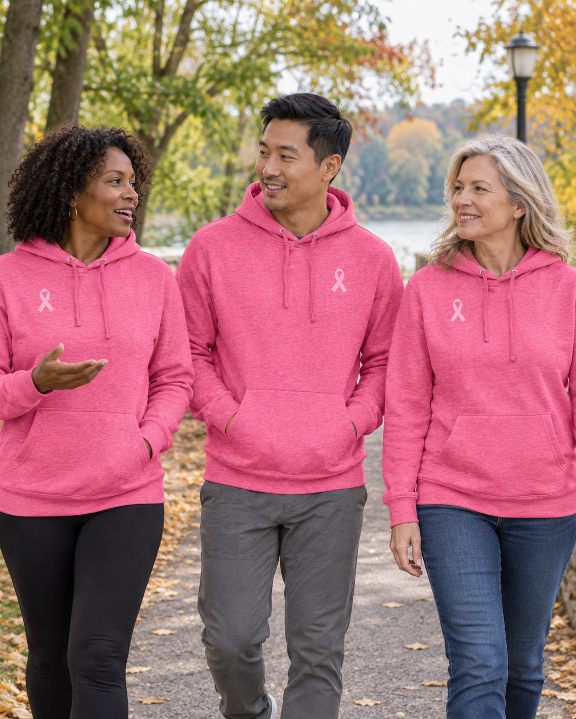 Custom Fleece Hoodie — Awareness Pink Heather — community campaign with everyone wearing Awareness Pink Heather