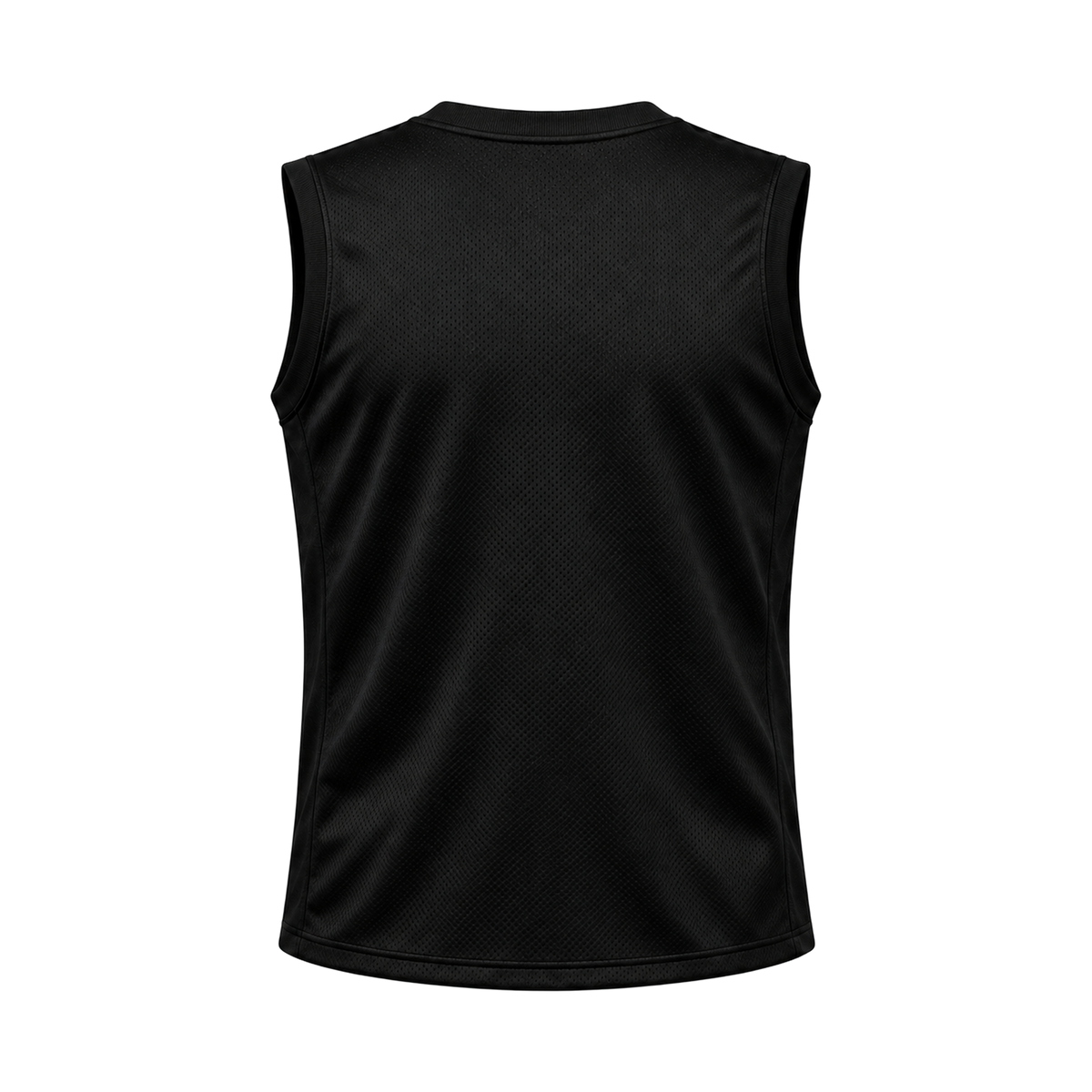 Black Sleeveless Flag Football Jersey — back studio view, transparent background