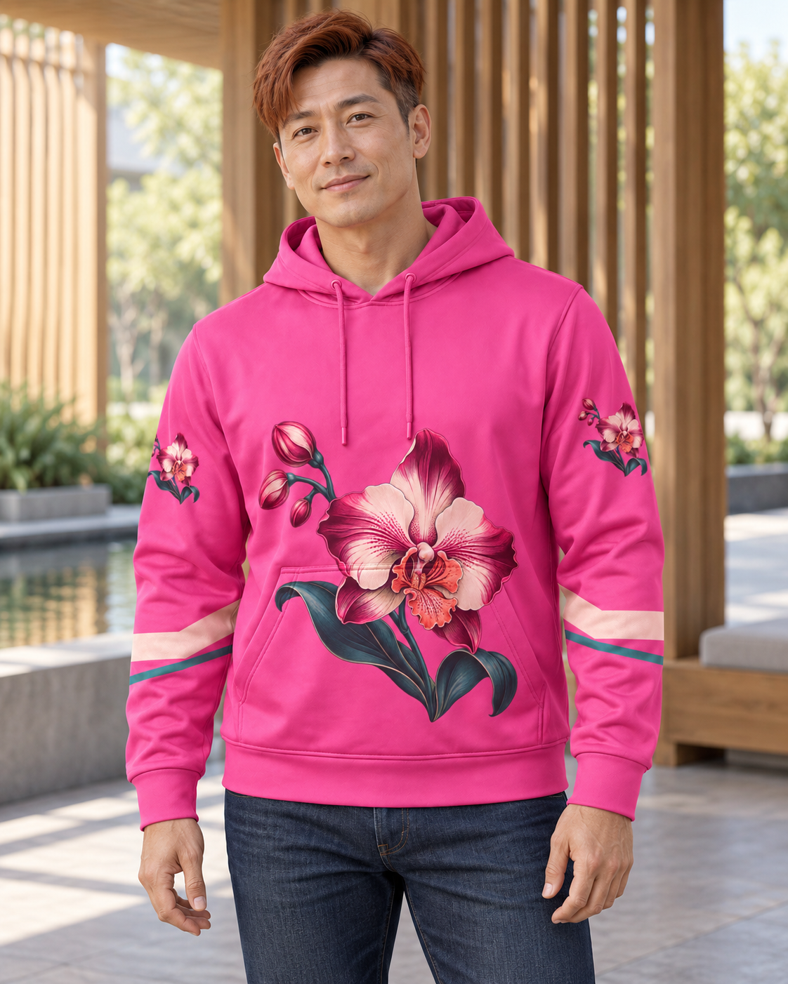 Custom Fully Sublimated Hoodie in Hot pink — Fuchsia Orchid campaign