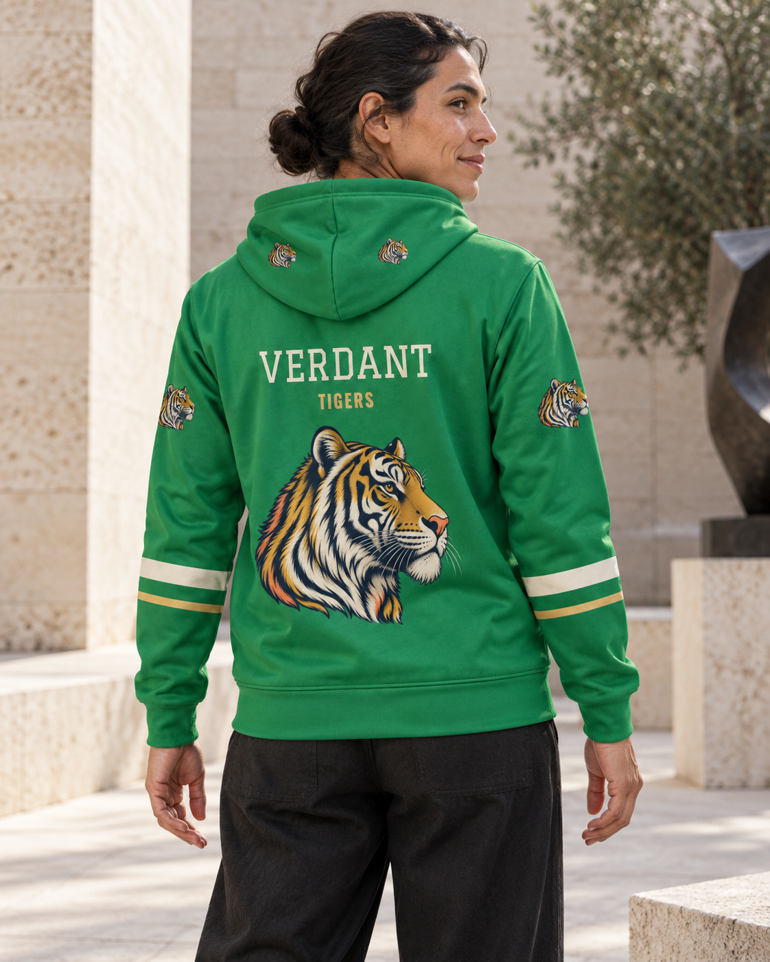 Custom Fully Sublimated Hoodie in Kelly green — Verdant Tigers campaign