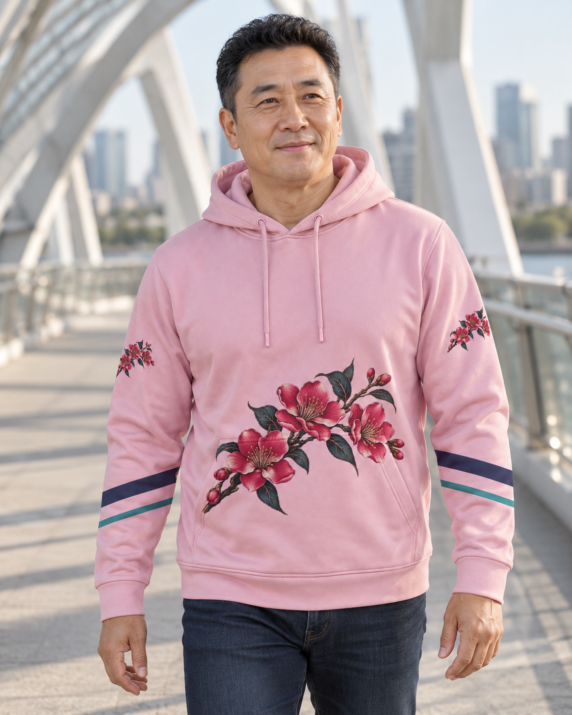 Custom Fully Sublimated Hoodie in Light pink — Sakura Reverie campaign