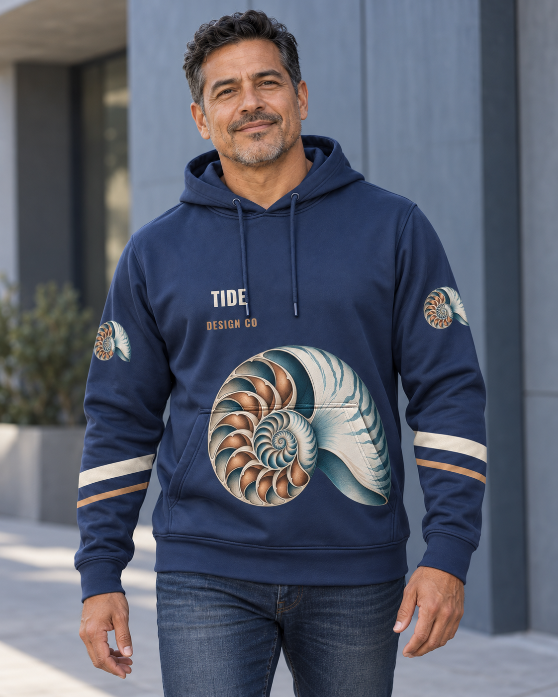 Custom Fully Sublimated Hoodie in Navy — Tide Design Co campaign