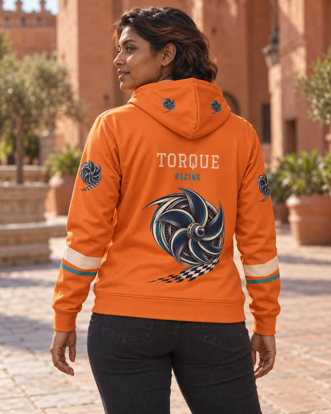 Custom Fully Sublimated Hoodie in Orange — Torque Racing campaign