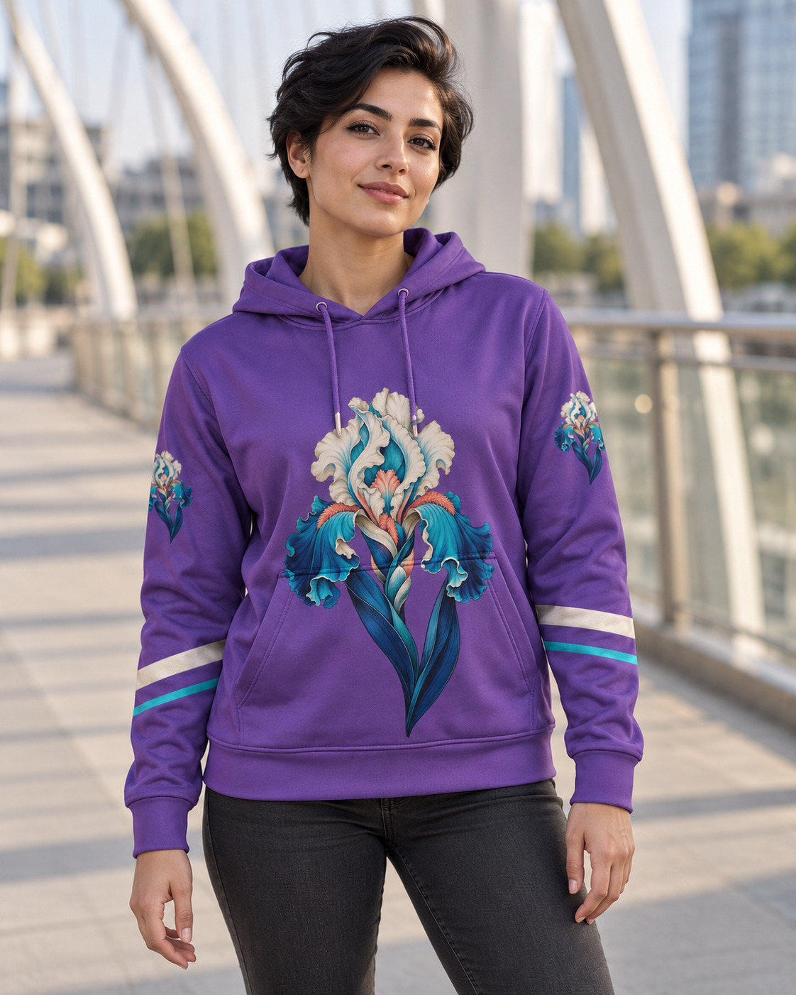 Custom Fully Sublimated Hoodie in Purple — Iris Nocturne campaign