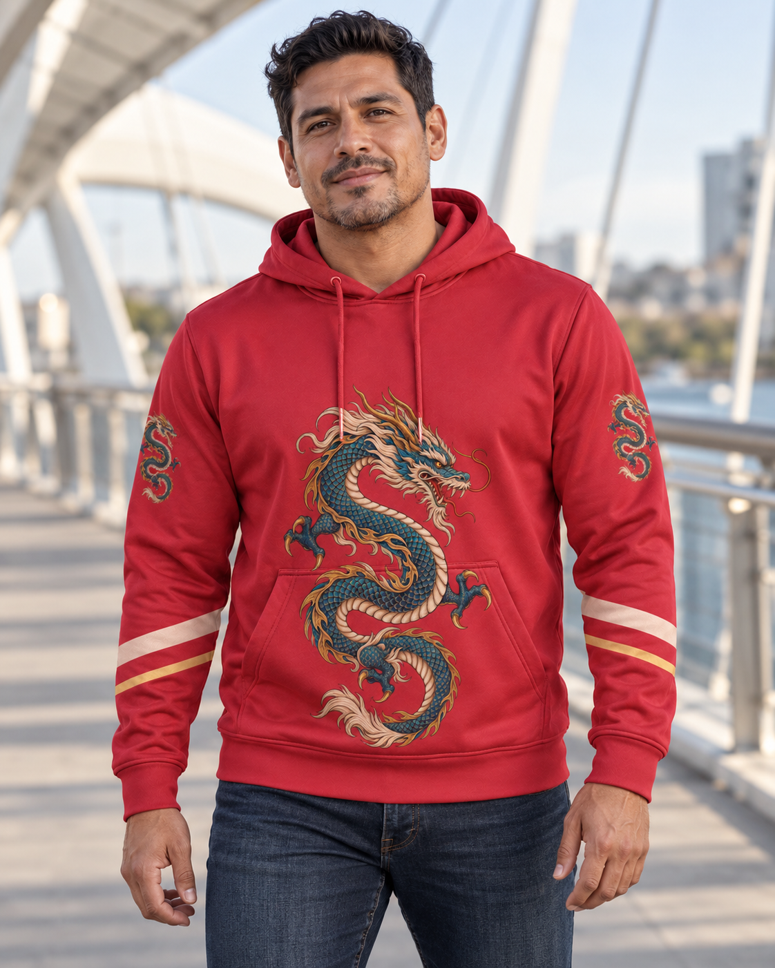 Custom Fully Sublimated Hoodie in Red — Crimson Dragon campaign