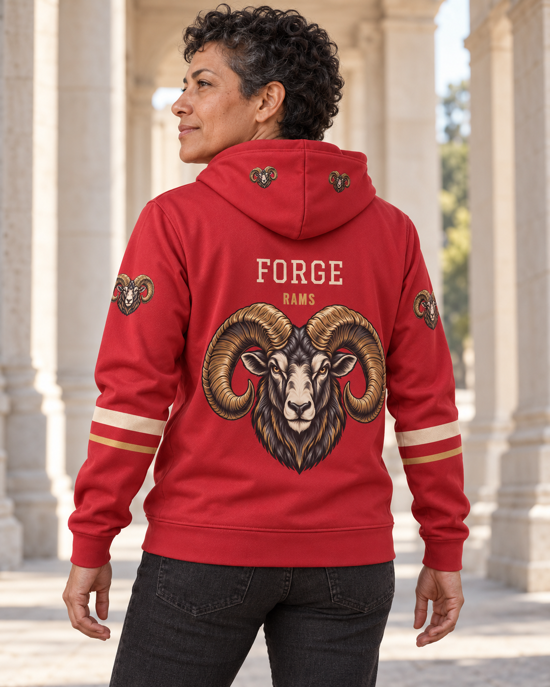Custom Fully Sublimated Hoodie in Red — Forge Rams campaign