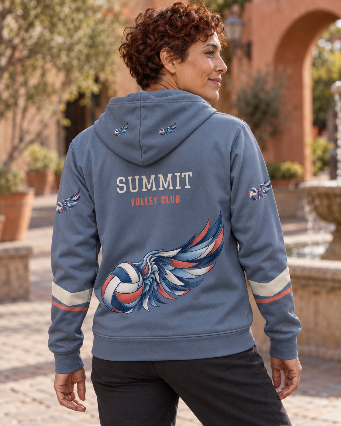 Custom Fully Sublimated Hoodie in Slate blue — Summit Volley campaign