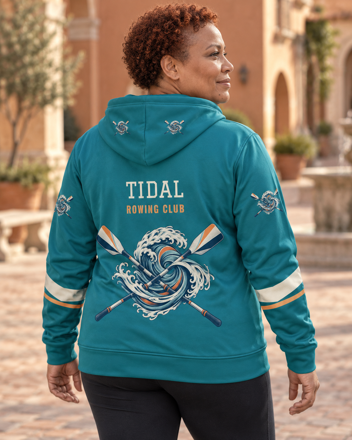 Custom Fully Sublimated Hoodie in Teal — Tidal Rowing campaign