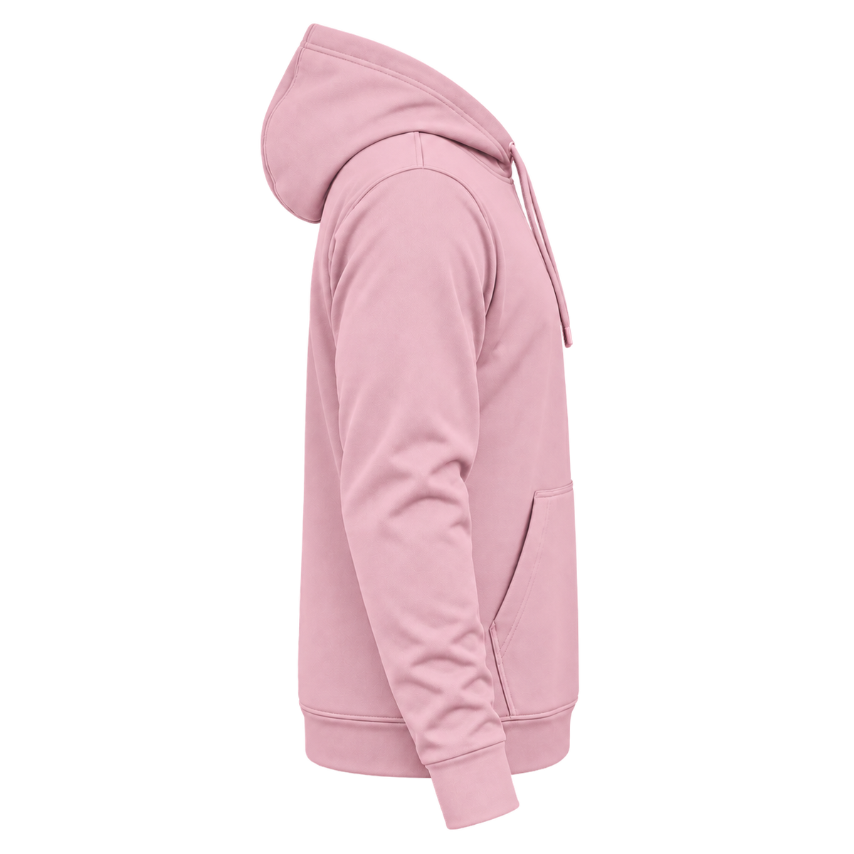Custom Fully Sublimated Hoodie in Light pink — wearer’s RIGHT sleeve; front and hood opening face image-right