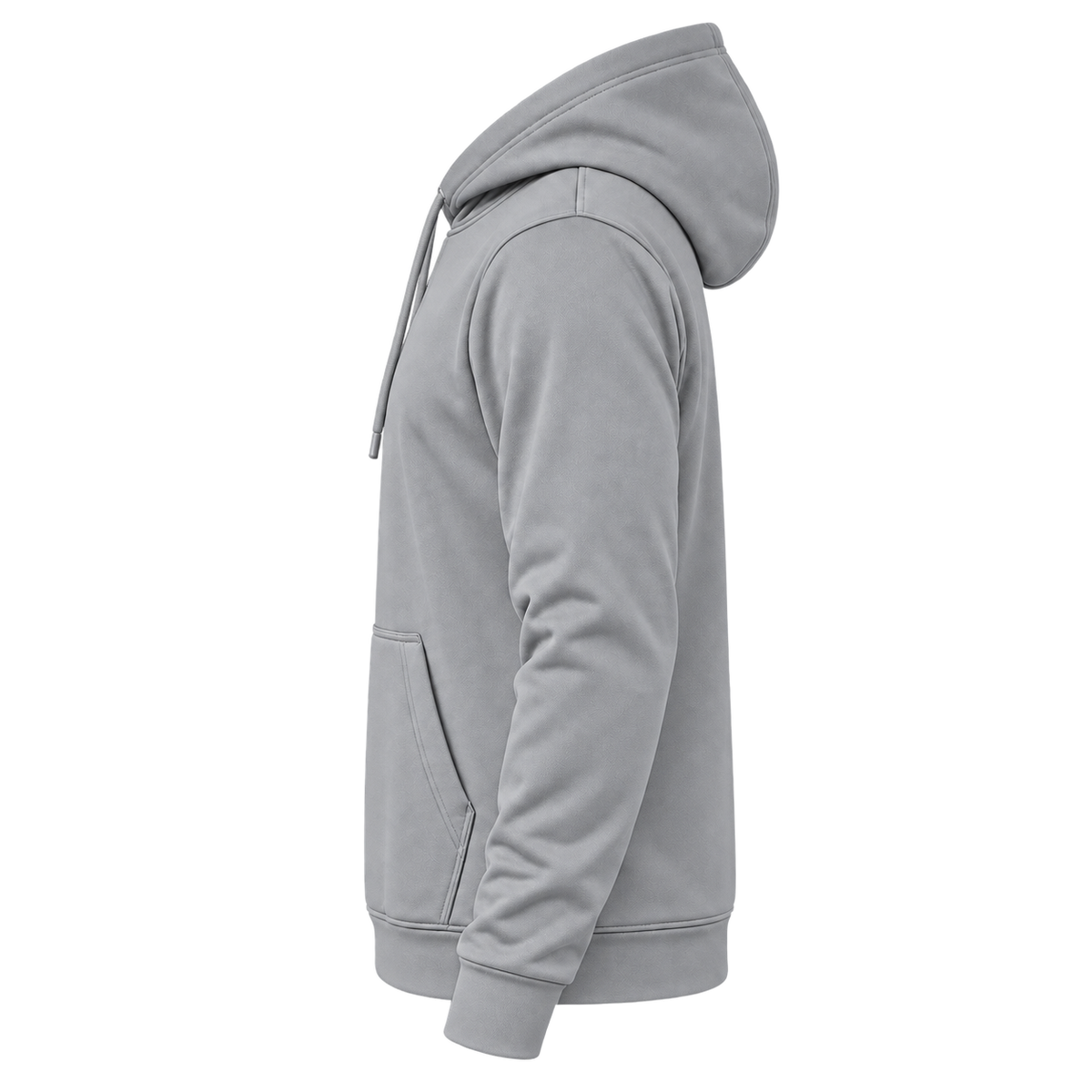 Custom Fully Sublimated Hoodie in Sport gray — wearer’s LEFT sleeve; front and hood opening face image-left