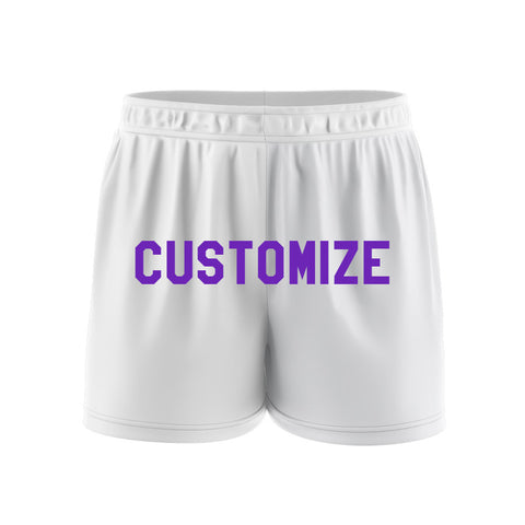 Custom sublimated athletic shorts in white with team graphics