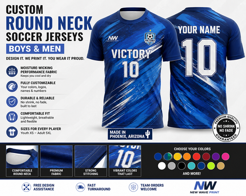 Custom round-neck soccer jersey for boys and men