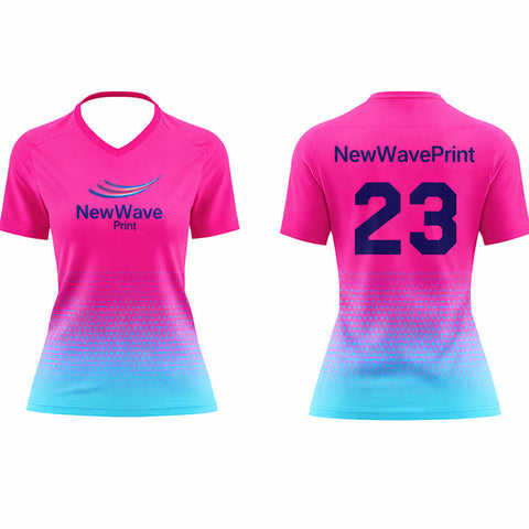 Custom girls' cut soccer jersey, front and back views