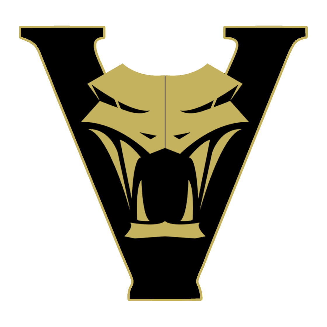 JrVipers crest — black block V wrapped around a Vegas-gold viper head