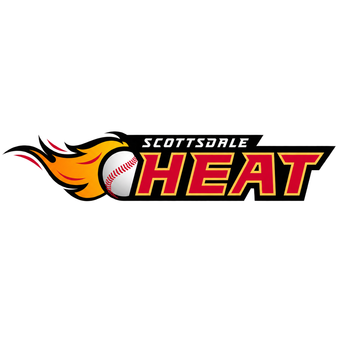 Scottsdale Heat crest — flaming comet baseball with red and gold HEAT wordmark