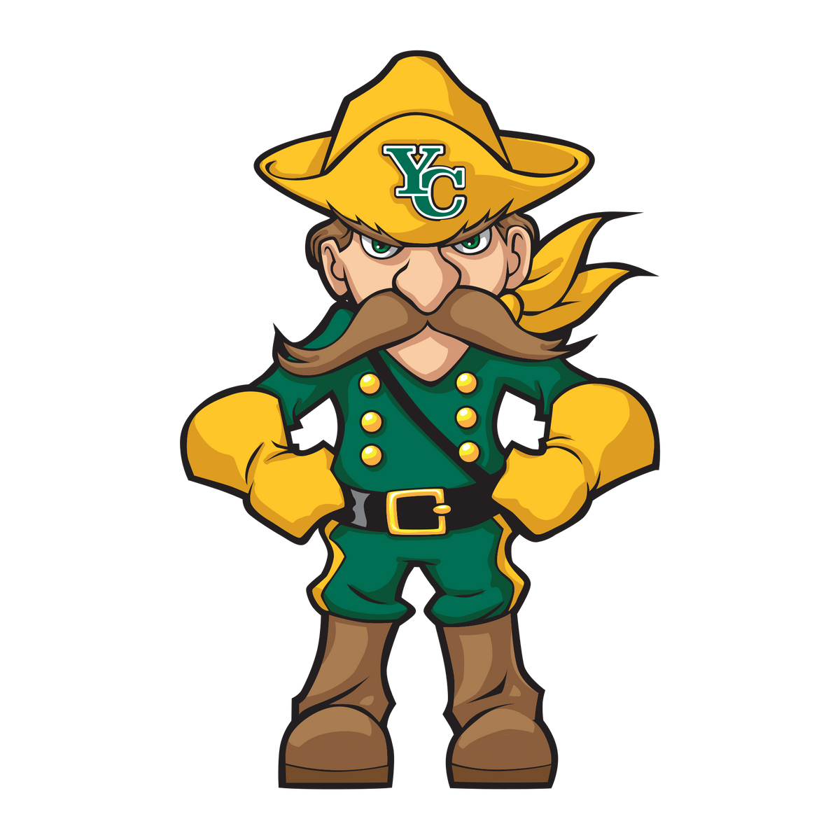 Yavapai College Roughriders primary mark — 'Ole Ruff with the green and gold YC monogram