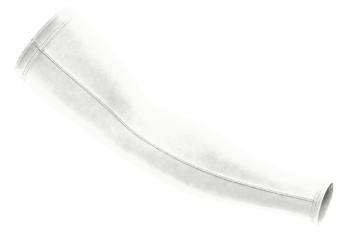 White custom arm sleeve, seam-side view